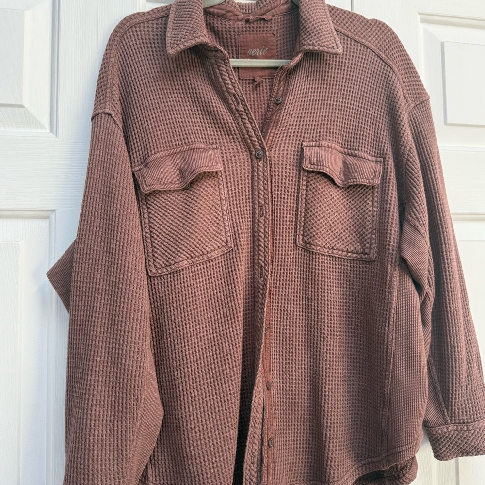 Aerie Rust Waffle Knit Cardigan